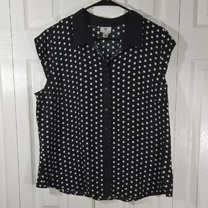 Worthington Women XL Black and White Square Dot Sleeveless Blouse